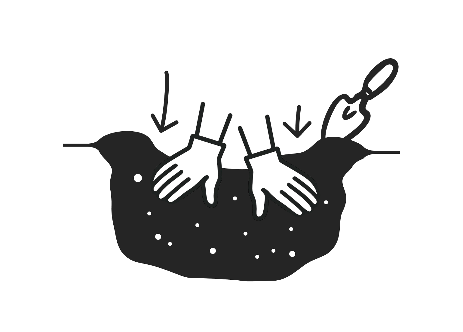 Illustration: drücke die untere Erde leicht an. 