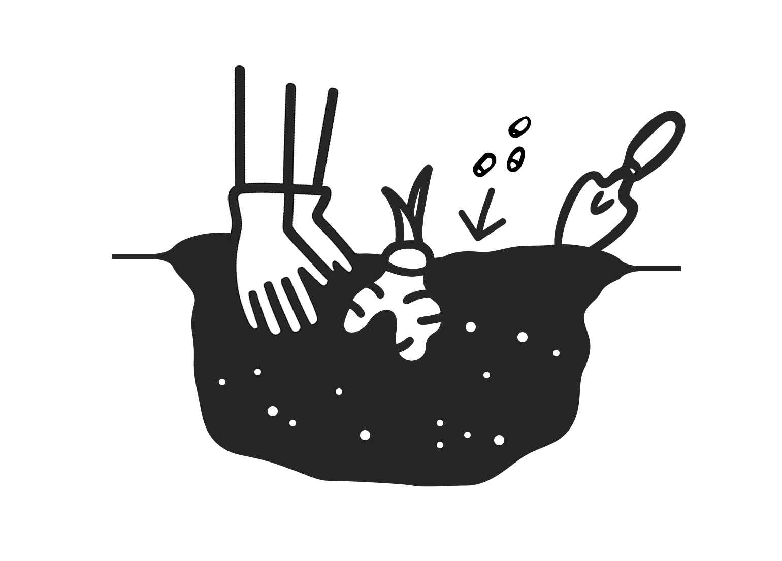 Erde düngen Illustration: Wenige Langzeitdünger-Pellets werden in die Erde eingearbeitet.