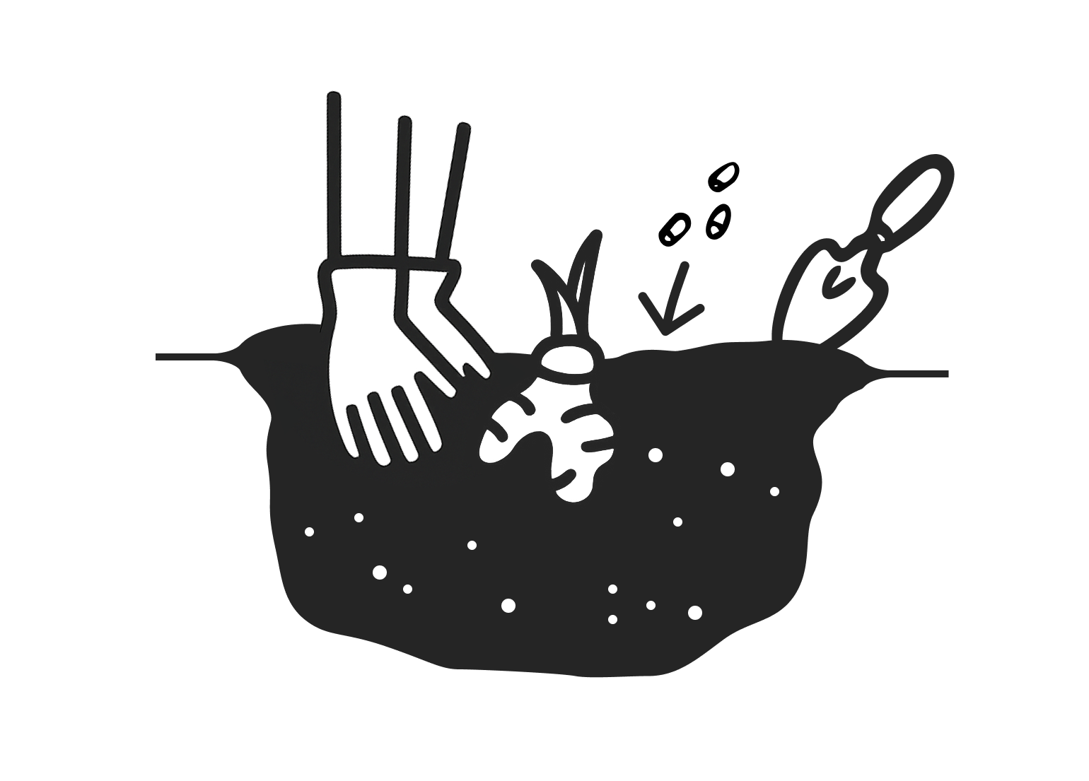 Illustration: Wenige Langzeitdünger-Pellets werden in die Erde eingearbeitet.